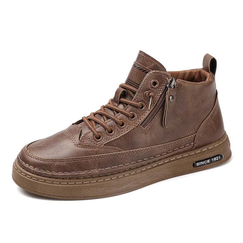 Men's boots autumn and winter new warm plush outdoor casual boots work boots fashion versatile soft soled comfort leather boots