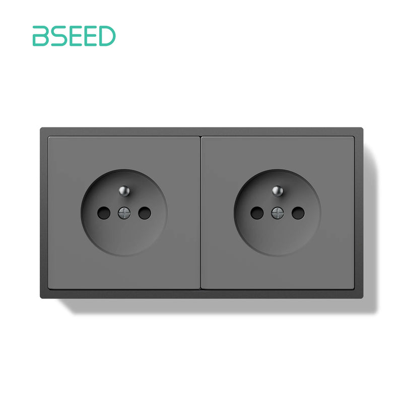 BSEED French Standard Single Wall Socket Double Electrical Outlets Wall Power Socket for France White Black Plastic Frame 16A