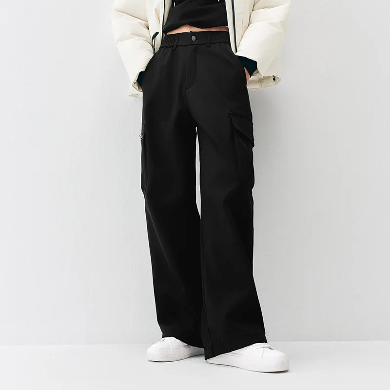 Semir Women Pants Fleece Lined Wide Leg Urban Workwear Style Street Style Drawstring Waist 2026 Winter Comfort Fit