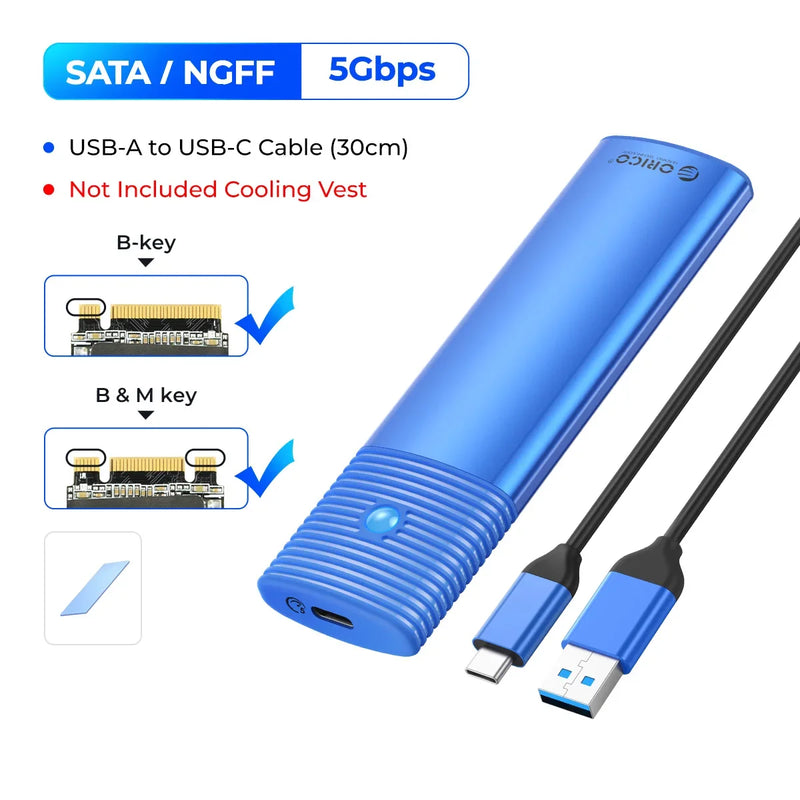 ORICO M.2 NVMe SATA SSD Enclosure Adapter Tool-Free USB C 3.2 Gen 2 10Gbps NVMe 5Gbps NGFF SATA PCIe with Metal Heat Sink