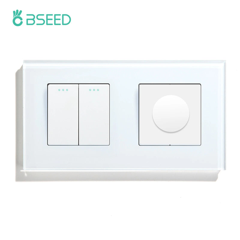 BSEED Mechanical Wall Light Switches 1/2/3Gang 1Way Plus Dimmer Switch Led Dimmable Switch EU Standard Glass Frame 10A