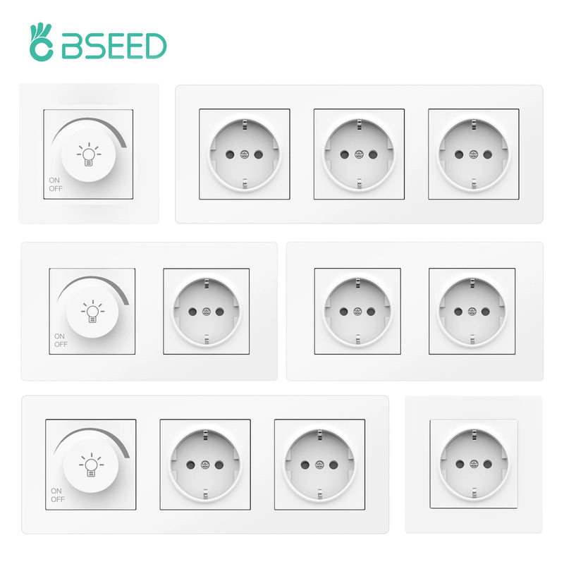 BSEED Dimmer Light Switch Rotary Knob Switch With Wall Socket USB Type-C Outlets Switch ON OFF Frame 220V