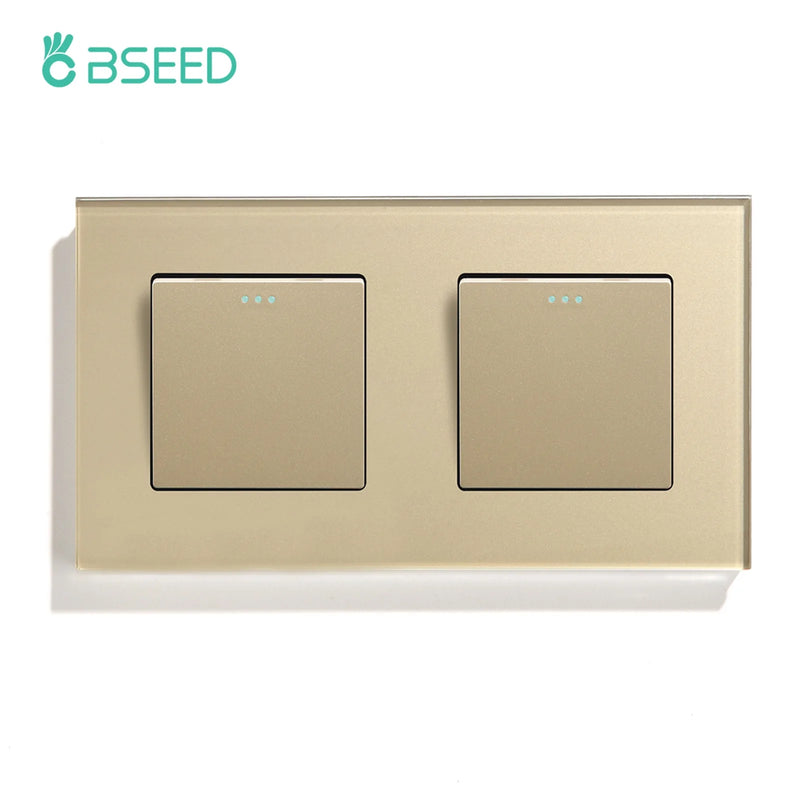 BSEED Mechanical Wall Light Push Switch 1/2Gang 1Way Automatic Rebound Switches Button With Glass Frame 250V