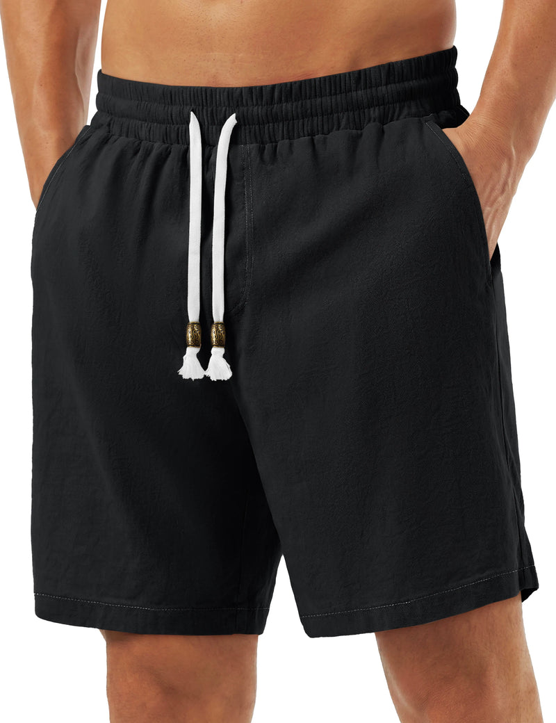 TACVASEN Men's Cotton Casual Shorts Loose Summer Beach Vacation Short Solid Pants with Deep Pockets Elastic Waist 7 Inch Inseam