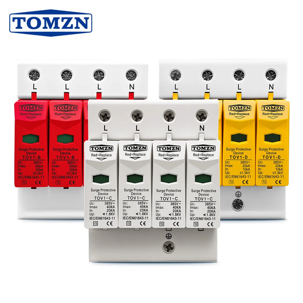 TOMZN AC SPD 3P+N 30KA~60KA D ~385V  House Surge Protector Protective Low-voltage Arrester Device