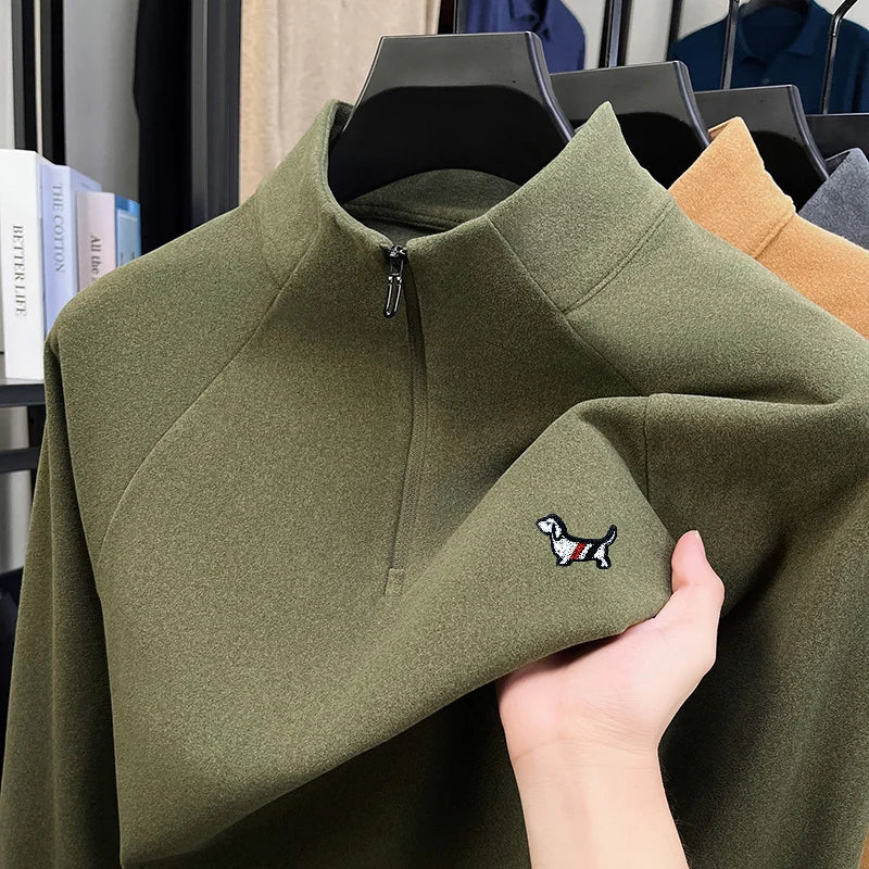 Designer Brand Man Long-Sleeved T-Shirt Half-Zip Mock Neck Dog Print Spring Hot-Selling Long Sleeves Trend Leisure Men'sClothing
