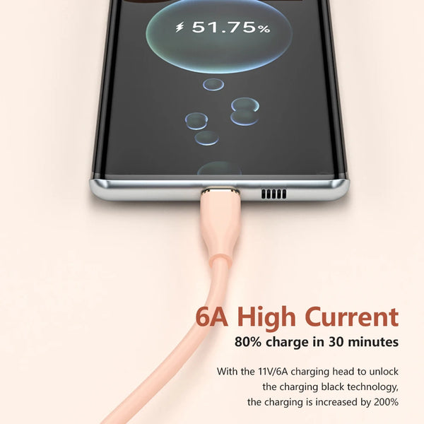 ខ្សែសាក USB C 6A 66W សាកលឿន ខ្សែ USB ទិន្នន័យ ខ្សែស៊ីលីកូនរាវ ប្រភេទ C សម្រាប់ Samsung S21 S20 Huawei Xiaomi iPad OPPO VIVO