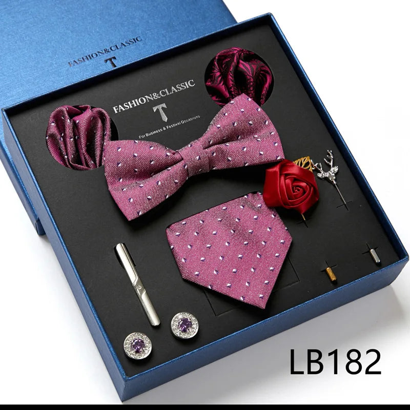 Men's Suit Dress Accessories (Tie + Bow Tie + Square Scarf + Tie Clip + Button + Metal Flower Brooch) 36 Colors To Choose From