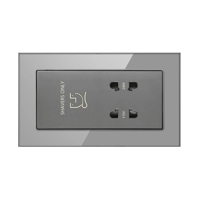146 UK standard Hotels Shaver Socket,Wall Bathroom beard knife Panel,Beard Shaving Charge outlet Glass Plastic Stainless steel