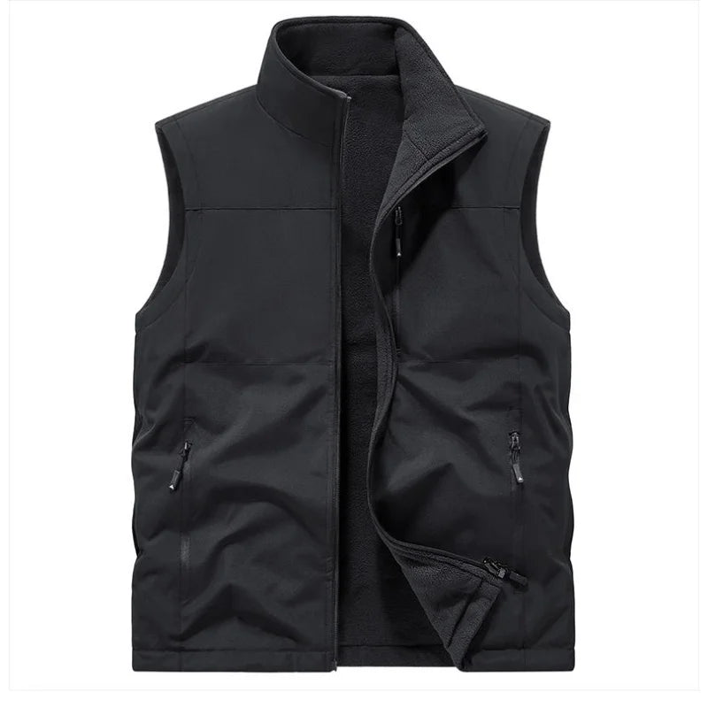 6XL Autumn and Winter double-sided wear with fleece zipper and multi-pocket outdoor workwear warm vest custom logo text