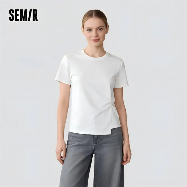 អាវយឺតនារី Semir ឆ្នាំ ២០២៦ ស្ទីលខ្លី ស្ដើង ធម្មតា រចនាបែបក្រវ៉ាត់ក មិនស្មើគ្នា ធម្មតា ទន់