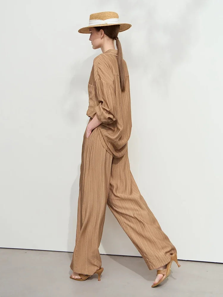 អាវ AMII Minimalism សម្រាប់ស្ត្រី 2026 រដូវស្លឹកឈើជ្រុះថ្មី ខោរលុង អាវធម្មតា លក់ដាច់ដោយឡែក ខោជើងវែងត្រង់ 12511048