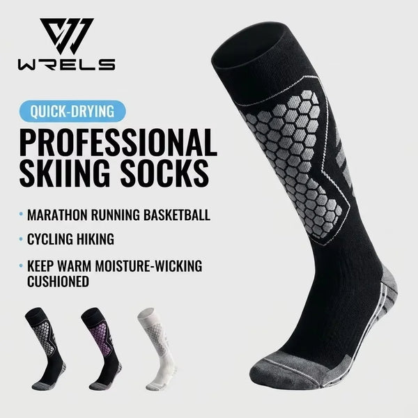 WRELS 1/2/3 Pairs Ski Socks Thermal Knee High Socks Men Women Thick Cushioned Compression Arch Support Warm Snowboarding Socks