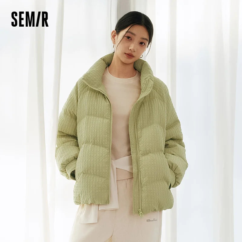 Semir Textured Down Coat Raglan Sleeve Women 2026 Winter Loose Fit Warm 80 Fill Power Soft Comfortable Casual Fashion Outerwear