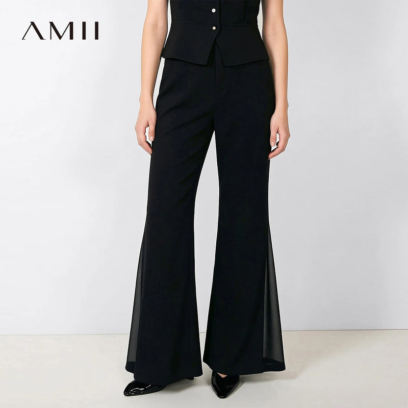 Amii Women's Flare Pants 2026 Summer New Solid Color Patchwork Chiffon Trousers Casual Wide Leg Pants For Women 12642091