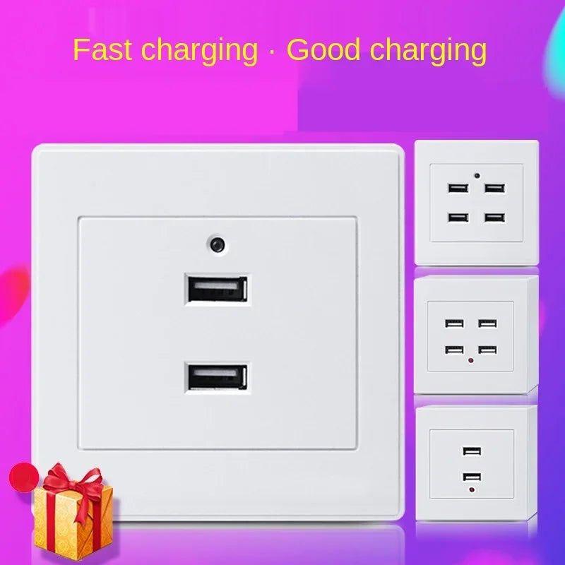 DepoGuye Universal usb Wall Outlet, bedroom embedded 4 port USB socket wall, with LED light,,2.1A mobile phone charging socket