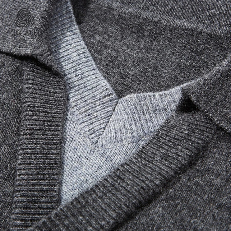 Men's Faux Two-Layer Sweater, 100% Wool 500g, Turn-Down Collar, Old Money Loose Fit Gold Standard Craft
