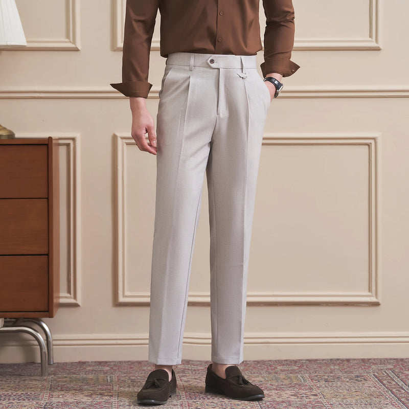 Men's High-Quality Woven Suit Trousers Slim Fit Formal Trousers, Classic Solid Color Trousers
