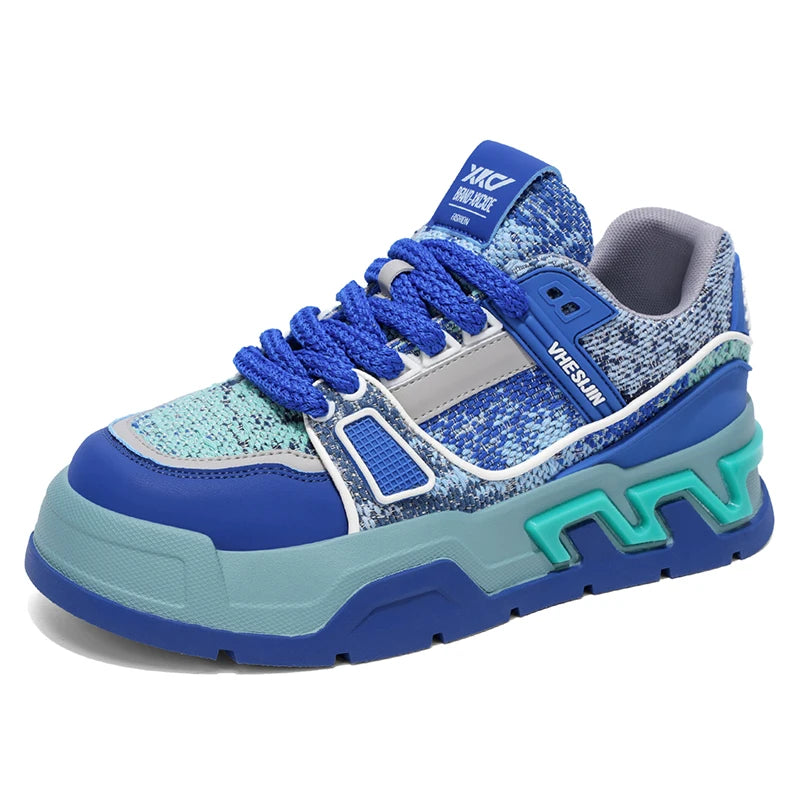 Mens Board Shoes 2025 New Flat Mesh Breathable Thick Soled Height Increasing Trendy Street Casual Sports Mens Sneakers