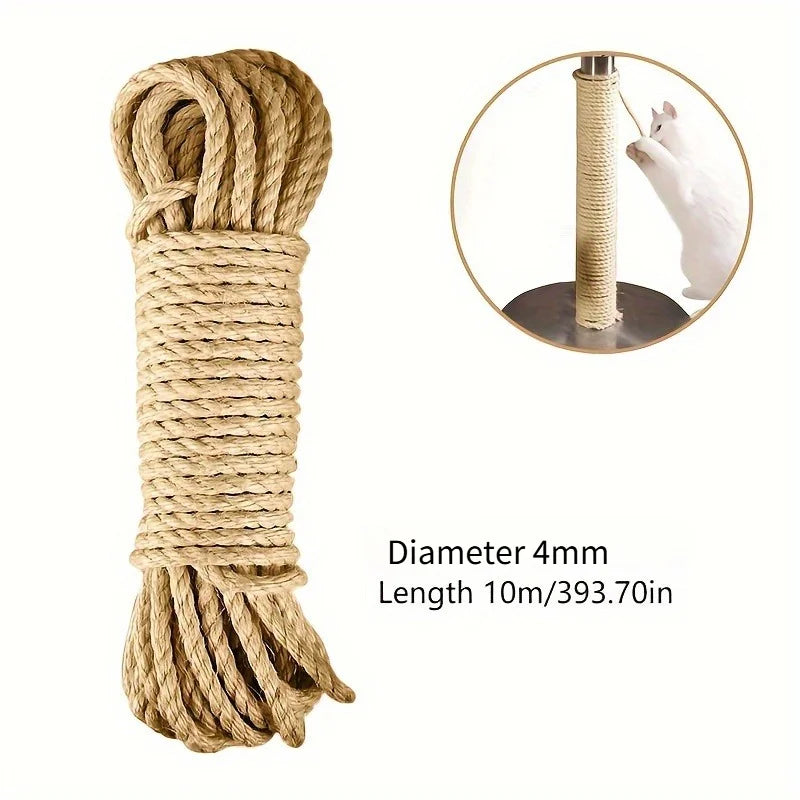 10M Natural Jute Rope/Sturdy Long-Lasting Engaging Scratcher for Cats/Safeguarding Furniture & Outdoor Fun