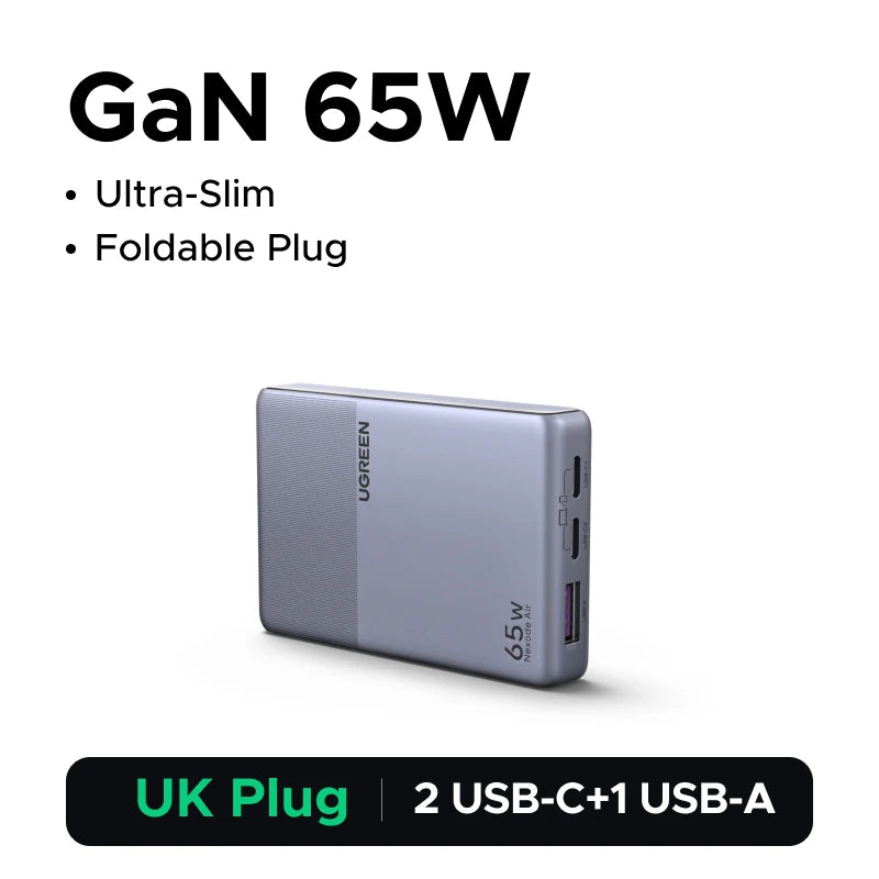 【Ultra Slim】UGREEN Nexode Air 65W GaN Charger PD3.0 QC4.0 PPS For Macbook Pro Air Laptop iPhone 18 17 Samsung S26 iPad Tablet