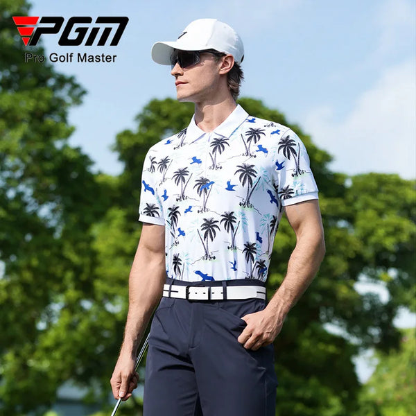 PGM Men's Golf Short Sleeved T-shirt Summer Island Style Quick Drying Elastic Polo Shirt Top Clothing YF877
