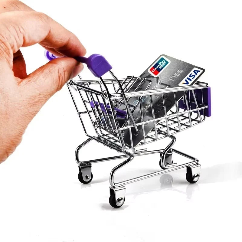 1:48 Mini Supermarket Shopping Trolley Cart Desktop Model Home Decoration Miniature