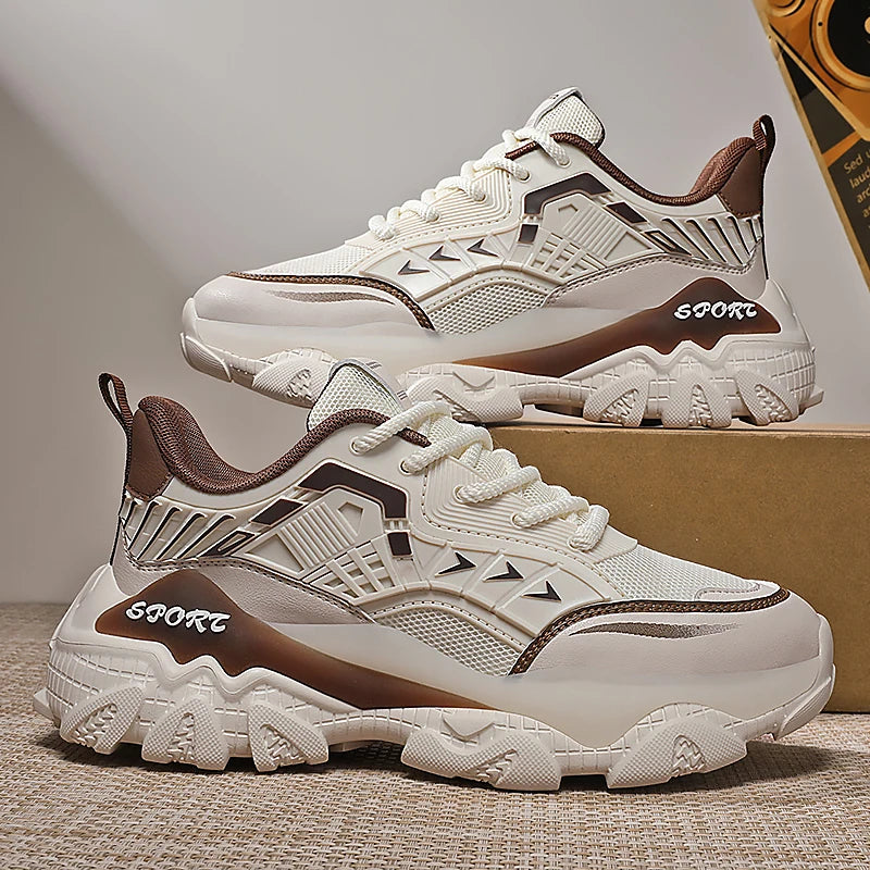 Mens Running Shoes 2025 New Trendy Thick Soled Sneakers Anti Slip Cosy Fashion Leather Lace-up Casual Tennis Shoes for Men