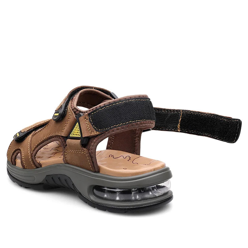 Summer Mens Genuine Leather Men Sandals Adjustable Air Cushion Beach Sandals Black Brown Size 39-46 Dropshipping