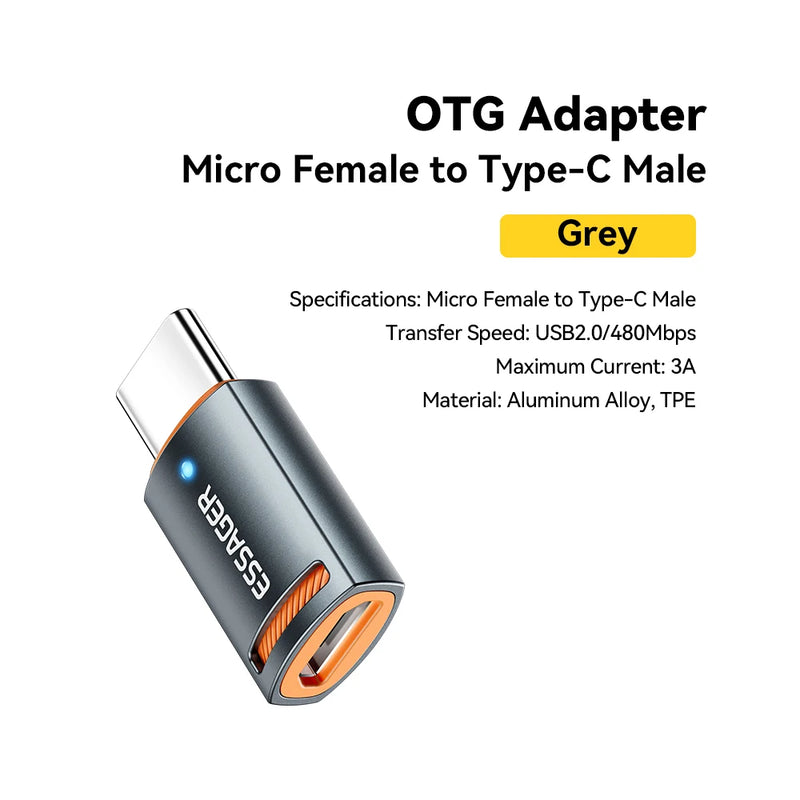 ឧបករណ៍ភ្ជាប់ Essager USB3.0 OTG Type-C USB-A Micro Female ទៅ USB Micro iP Type-C Male Converter សម្រាប់ Macbook Xiaomi iPhone OTG Adapter
