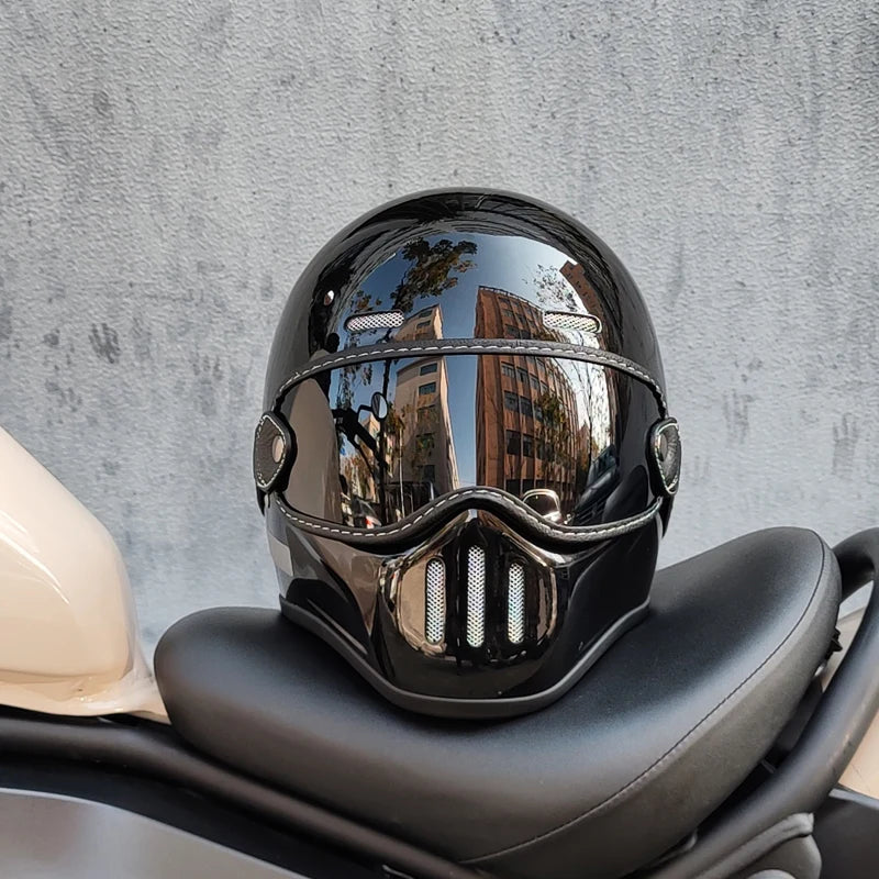 ORZ Retro Motorcycle Helmet Carbon Fiber/Fiberglass Material Cruising Devil Knight Heavy Motorcycle Full Helmet 801 M-XL