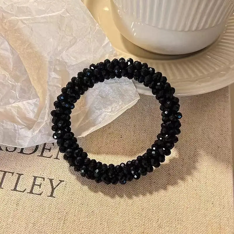 Dongdaemun Crystal Beaded Hair Ring Hair Rope Female Hair Tie Leather Tendon High Tail Maruko Head Rope Bracelet Dual Purpose Ha