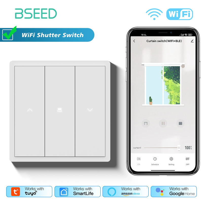 BSEED WIFI Button Switch 1/2/3/4Gang 2Way Smart Click Switch Smart EU Socket Plastic Frame Tuya Smart Life Alexa Voice Control