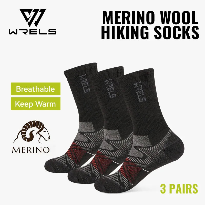 WRELS 1/2/3pairs Merino Wool Socks Hiking Socks Breathable Cushion Sweat Wicking Running Warm Thermal Compression Wool Socks