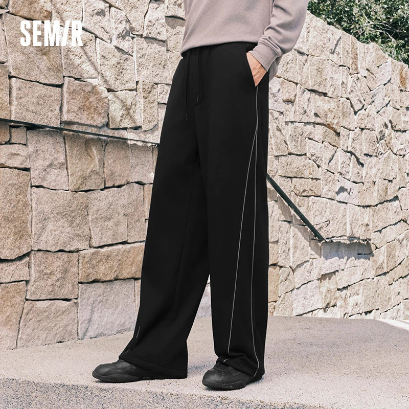 Semir Men Pants Thermal Warmth Fleece Lined Knit Texture Loose Fit Straight Leg 2026 Winter Urban Casual Style Comfort Fit