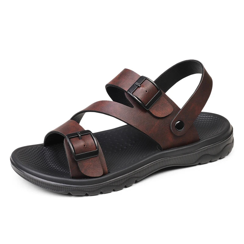 Summer Men PU Leather Sandals Open Toe Black Brown Cheap Sandals Big Size 47 48 Dropshipping