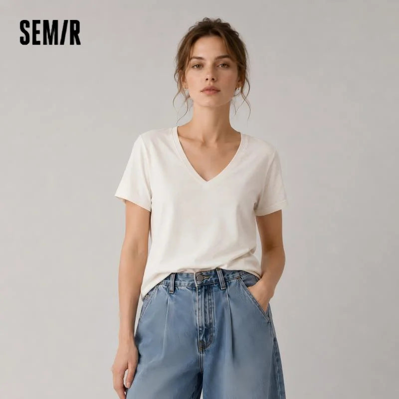 Semir Womens Tshirt 2026 Solid Color V Neck Regular Shoulder Moisture Wicking Quick Dry Antibacterial