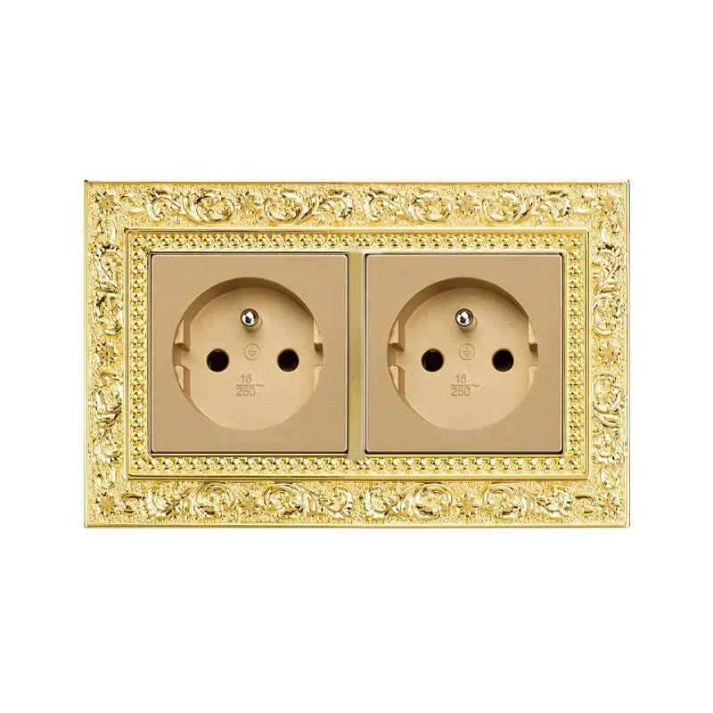 Luxurious metal European vintage antique EU wall lamp switch socket panel brass metal villa  home light switch 1/2/3 gang 2 way
