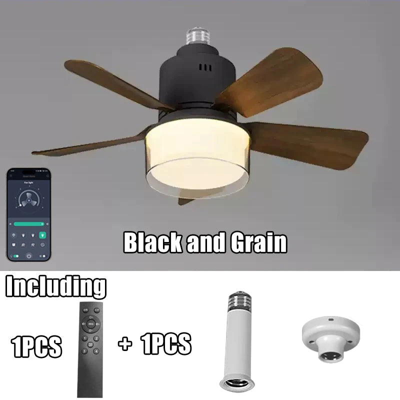 កង្ហារពិដានឆ្លាតវៃ 2-in-1 ភ្លើង LED ភ្លើង E27 កង្ហារបញ្ជាតាម APP ជាមួយប៊្លូធូស រចនាស្ងាត់សម្រាប់ការតុបតែងបន្ទប់គេង