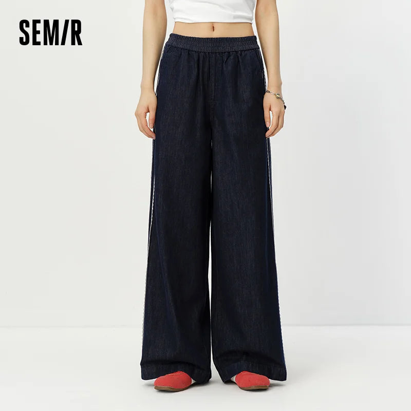Semir Women Pants Denim Lace Trim Loose Wide Leg Lazy Temperament Floor Length 2026 Summer Fashion Casual Top