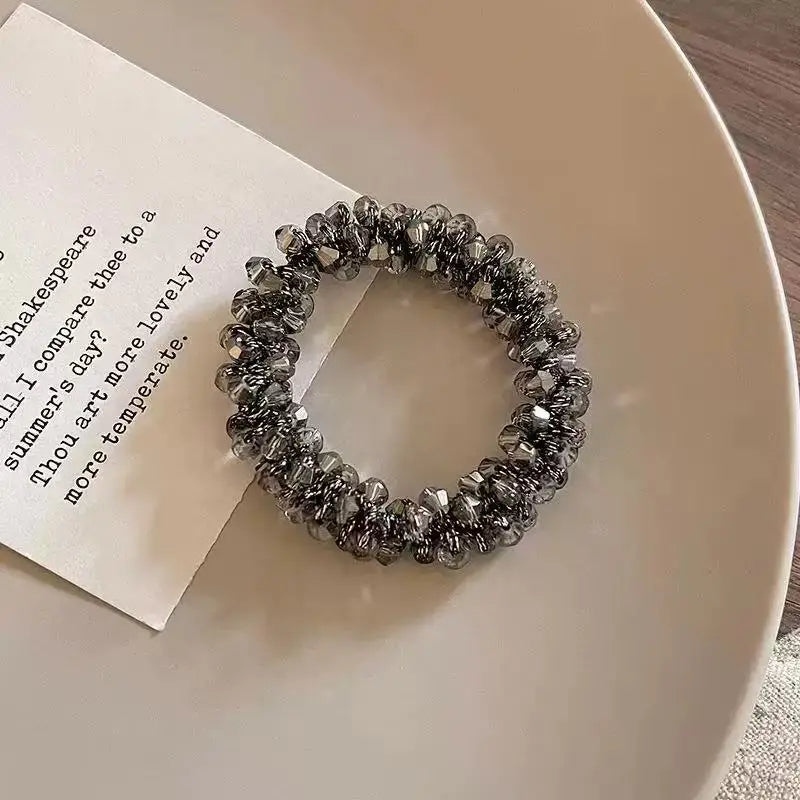 Dongdaemun Crystal Beaded Hair Ring Hair Rope Female Hair Tie Leather Tendon High Tail Maruko Head Rope Bracelet Dual Purpose Ha