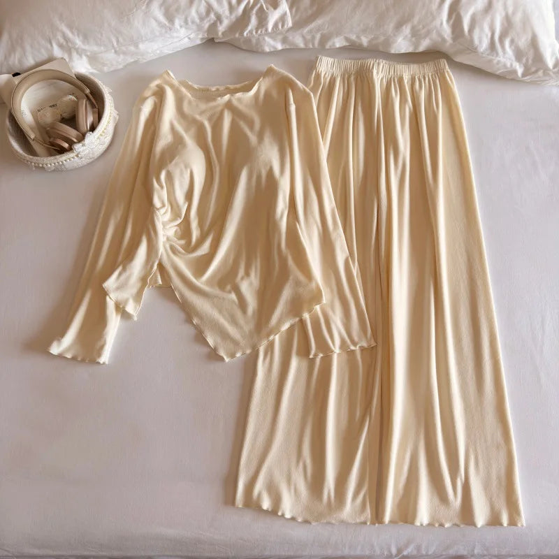 2 Piece Chest Pad Pyjama Set Women Pajama Soft Comfortable Spring Autumn Long-Sleeved Sleepwear for Ladies Homewear Pijama