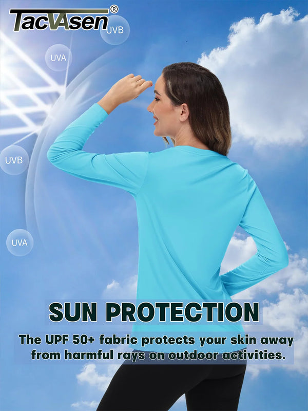 TACVASEN Summer Sun Protection Shirts UPF 50+ Womens Long Sleeve V Neck Shirts Lightweight Quick Dry Tee Shirts Outdoor Pullover