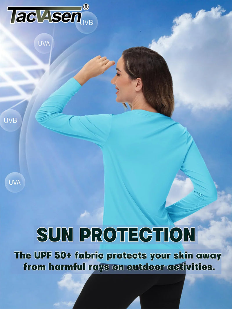 TACVASEN Summer Sun Protection Shirts UPF 50+ Womens Long Sleeve V Neck Shirts Lightweight Quick Dry Tee Shirts Outdoor Pullover