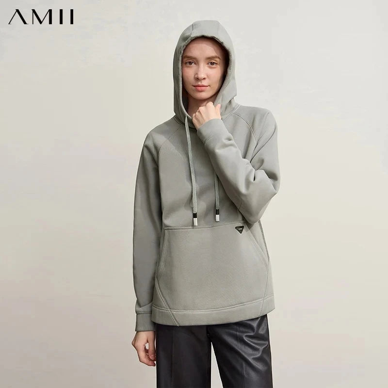 Amii Hooded Sweatshirts 2026 Winter New Loose Micro-elastic Long Sleeve Women's Hoodie Warm Versatile Sweatshirt Woman 12544111