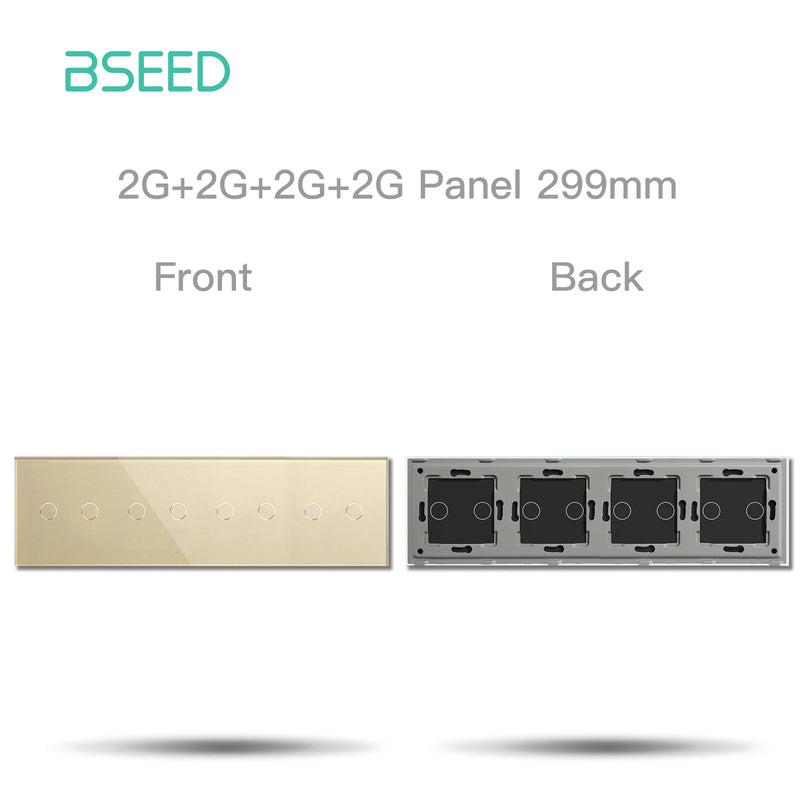 BSEED M1 Crystal Glass Panel 299mm For Touch Switches Quadruple 1/2/3Gang With Metal Plate Wall Light Switch Function Part Only
