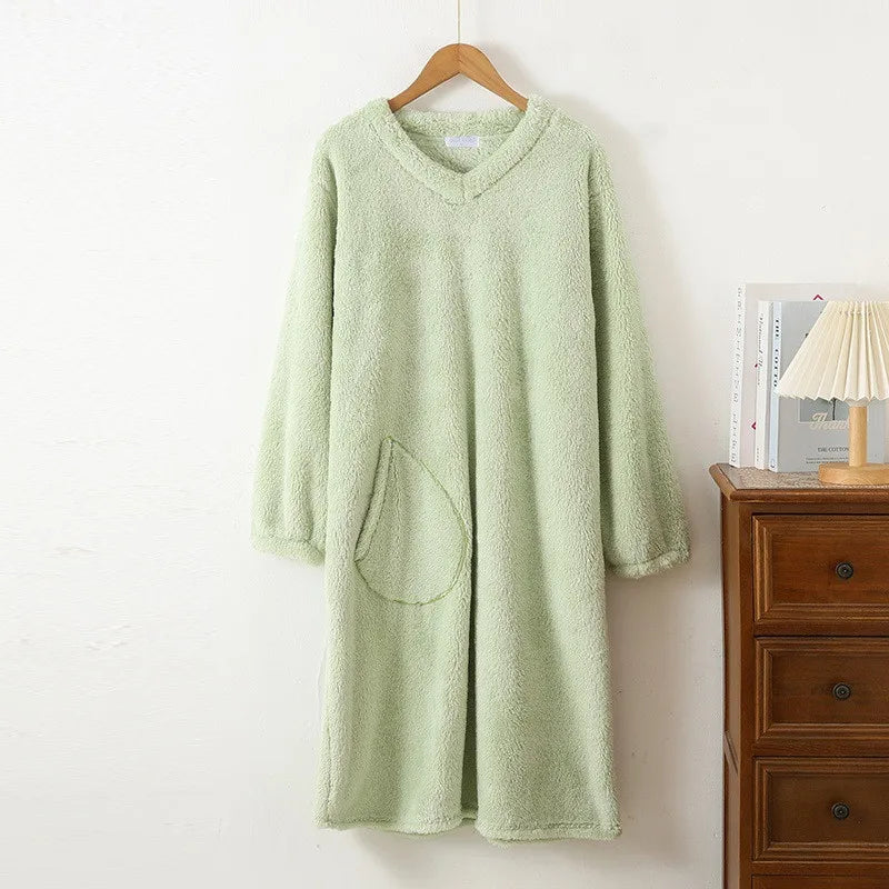 Autumn Winter Loose Coral Fleece Nightgowns Female Dressing Gowns Thick Flannel Women's Long Dress Sleeping Warm Home Clothes