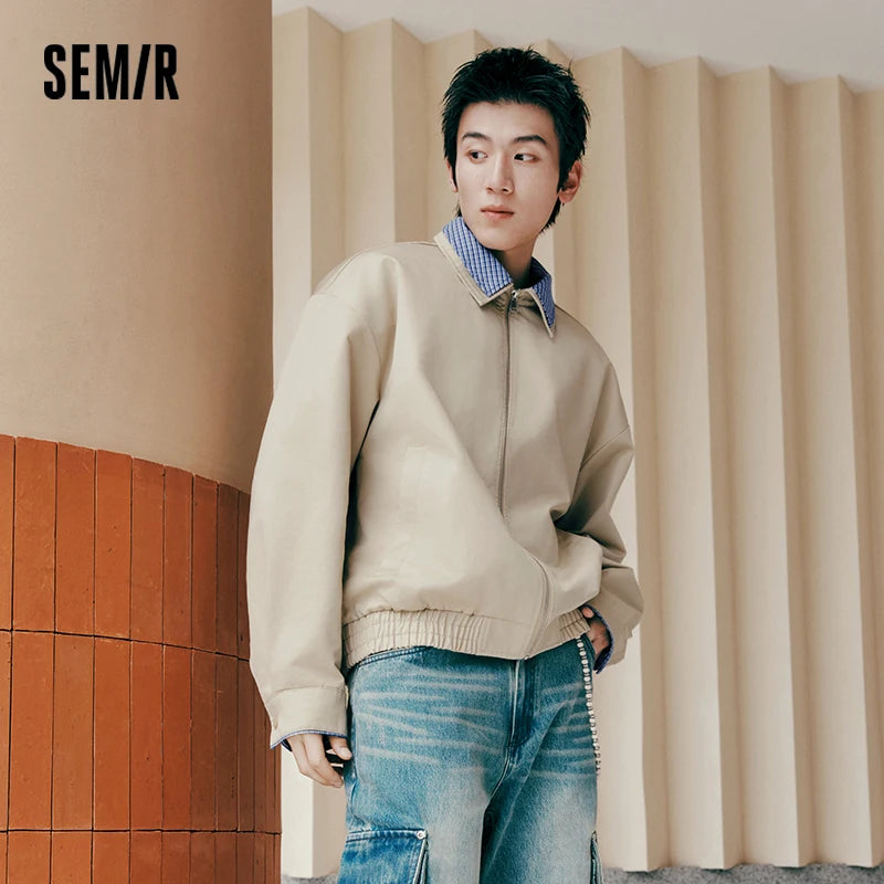 Semir Unisex Jacket Retro Faux Two Piece Plaid Lapel Workwear Loose Street Casual Autumn Outerwear Daily Wear 2026