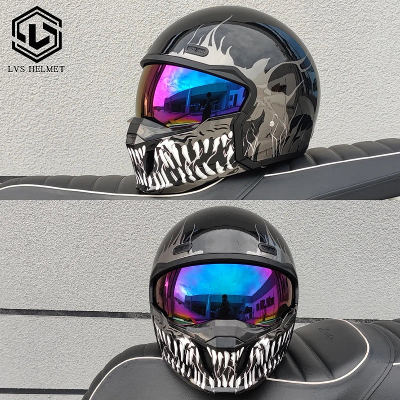 LVS-601 motorcycle retro helmet modular detachable combination full helmet semi covered pilot helmet scooter off-road DOT