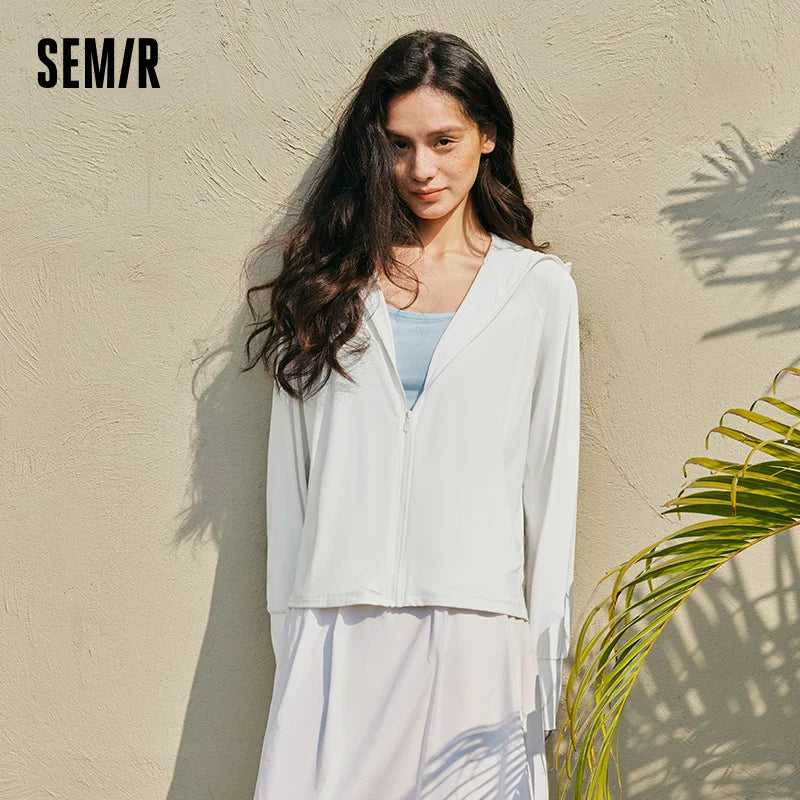 Semir Women UV Protection Jacket Cool Feeling Loose Raglan Sleeve Mesh Spliced Brim Visor 2026 Outdoor Casual Fashion Wear
